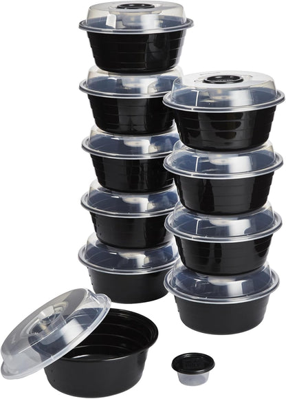 GoodCook Meal Prep Containers Set Microwave & Dishwasher-Safe Round Food Organizers with Labeled Compartments BPA-Free Food Storage Set with Snap Shut Lids Portion Control, 10-Pieces, Red