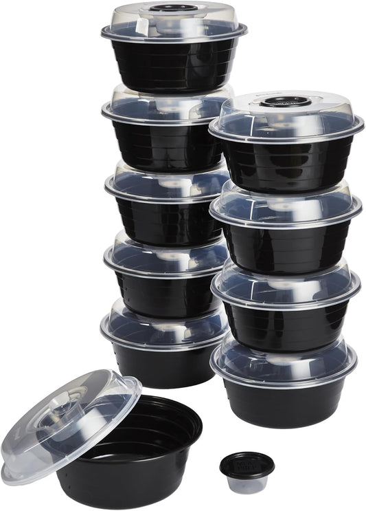 GoodCook Meal Prep Containers Set Microwave & Dishwasher-Safe Round Food Organizers with Labeled Compartments BPA-Free Food Storage Set with Snap Shut Lids Portion Control, 10-Pieces, Red