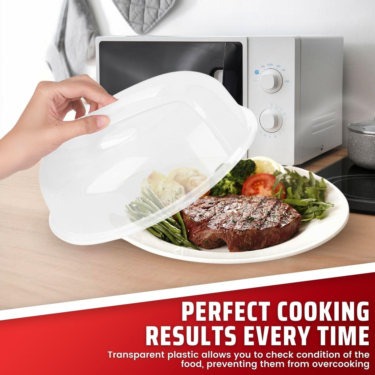 Flexzion 10.5 Inch Microwave Splatter Cover - BPA-Free Anti-Splatter Microwave Cover with Adjustable Steam Vent, Dishwasher Safe, Transparent Plastic Food Covers for Microwave Cooking