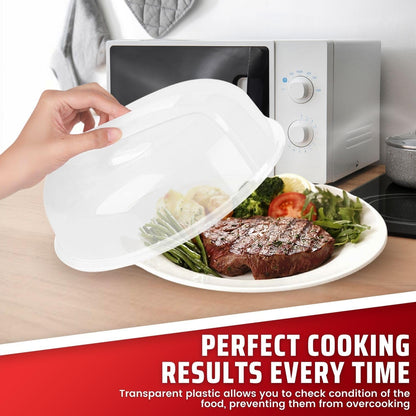 Flexzion 10.5 Inch Microwave Splatter Cover - BPA-Free Anti-Splatter Microwave Cover with Adjustable Steam Vent, Dishwasher Safe, Transparent Plastic Food Covers for Microwave Cooking