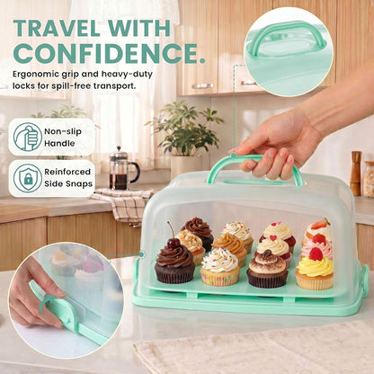 VGOODALL Cake Carrier with Lid and Handle, 12 Capacity Cupcake Holder for Muffin Pies Candies Fruits Snacks Desserts, Perfect for Sheet Cakes, Dishwasher Safe