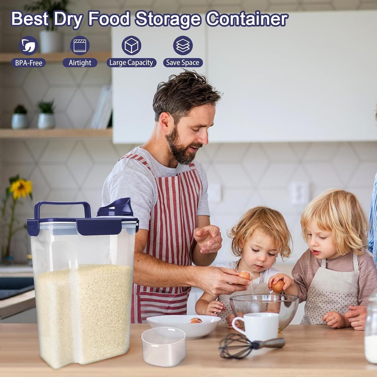 Komzon Rice Storage Containers, Rice dispenser with Pouring Spout Portable Handle for Flour, Pasta, Grain and Baking, Pet Dog Cat Bird Food Container 20 LB Grey