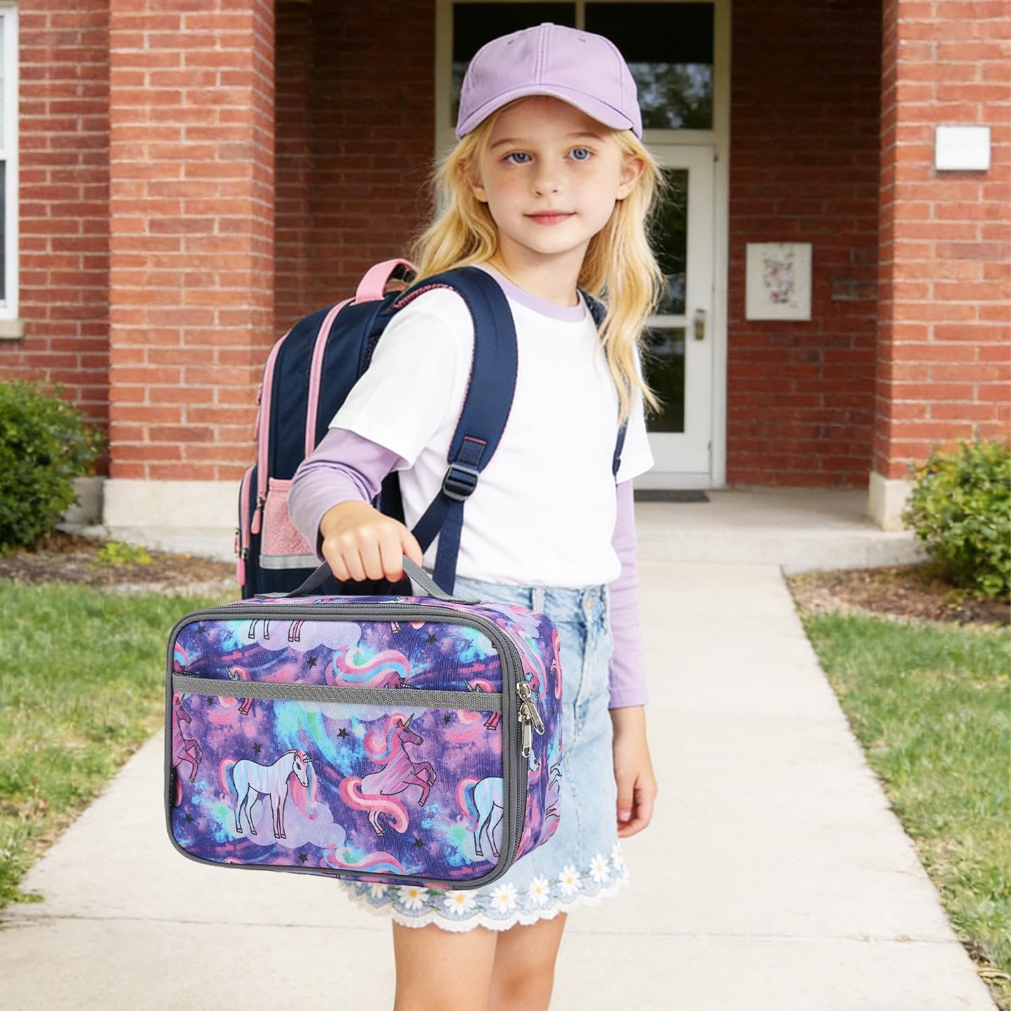 FlowFly Kids Lunch box Insulated Soft Bag Mini Cooler Back to School Thermal Meal Tote Kit for Girls, Boys, Black