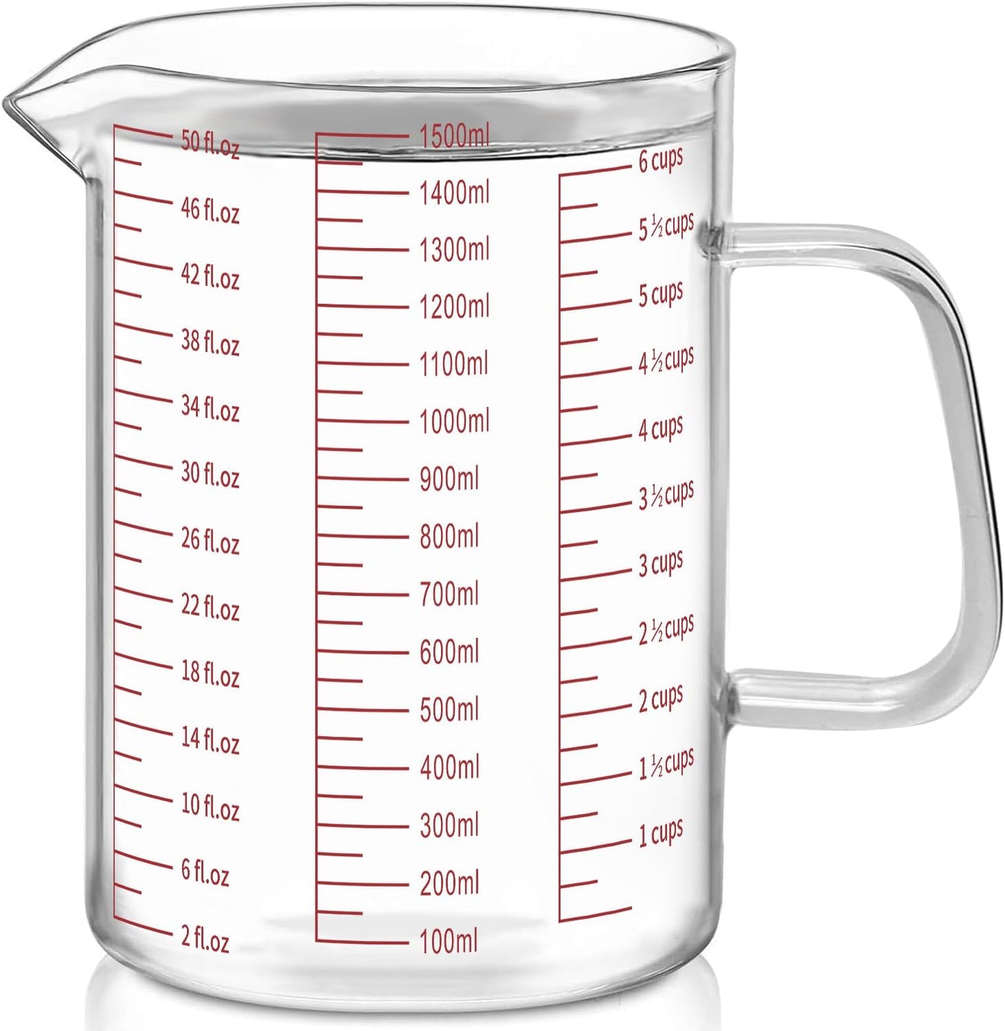 Luvan 34OZ/1000ML Glass Measuring Cup, 4 Cup Glass Measuring Cups With 3 Scales (Ml/Oz/Cup), High Borosilicate Measuring Cup With Handle and V-Shaped Spout, Dishwasher/Freezer/Microwave Safe