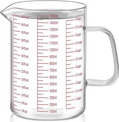 Luvan 34OZ/1000ML Glass Measuring Cup, 4 Cup Glass Measuring Cups With 3 Scales (Ml/Oz/Cup), High Borosilicate Measuring Cup With Handle and V-Shaped Spout, Dishwasher/Freezer/Microwave Safe