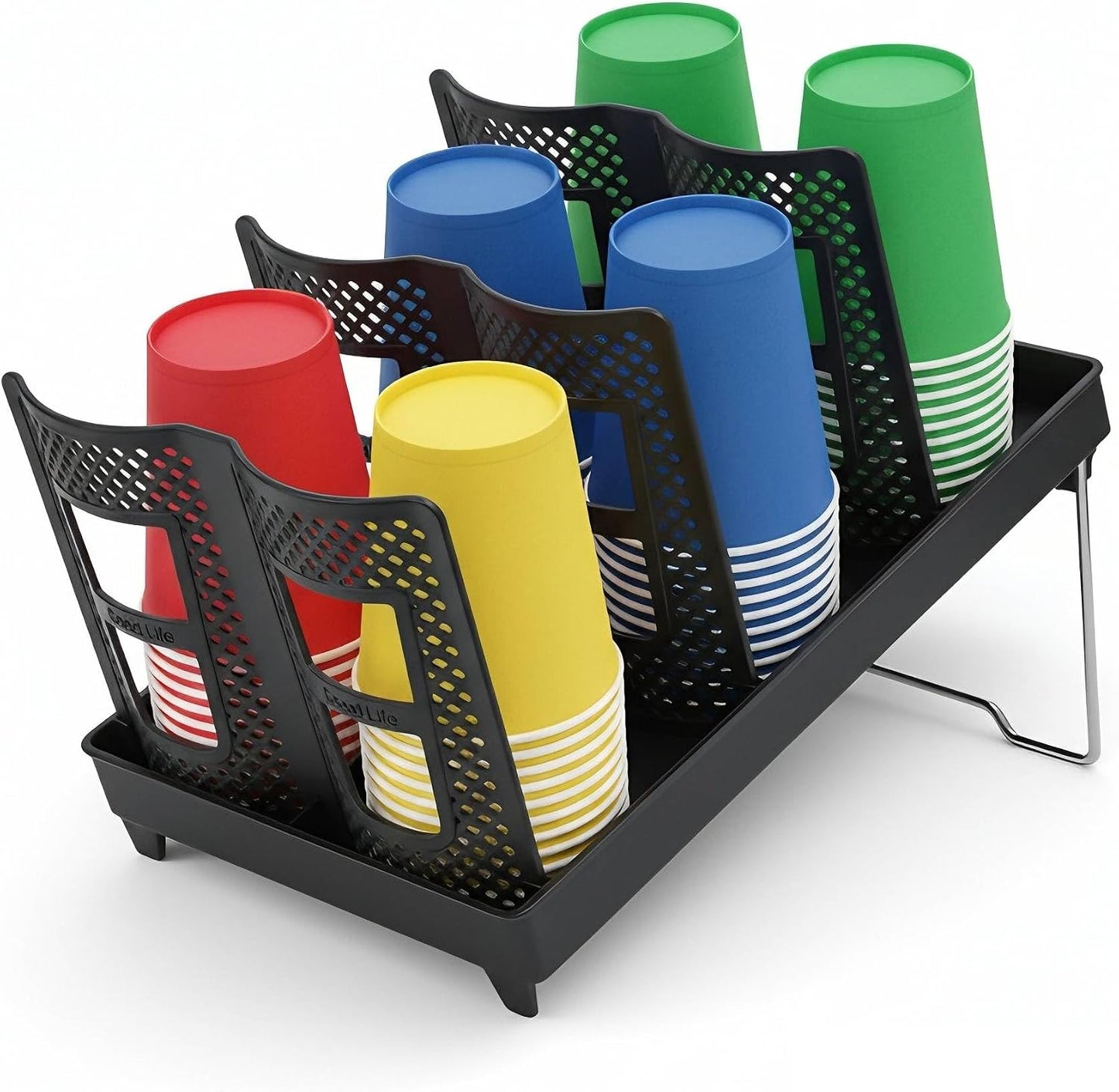 Adjustable Cup and Lid Holder,Disposable Coffee Cup Dispenser Storage Organizer,6-Slot Paper Cups Dispenser for Coffee Station Countertop Office Bar Kitchen,Black