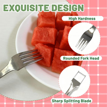 2Pcs Watermelon Fork Slicer Cutter, 2-in-1 Stainless Steel Fruit