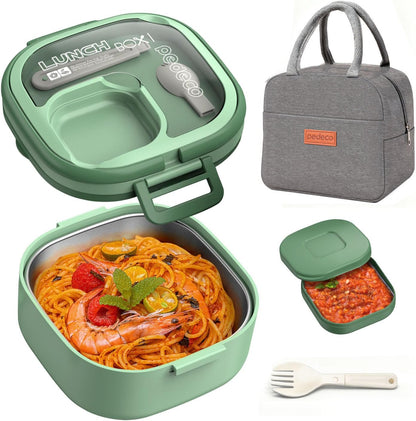 PEDECO Stackable Stainless Steel Bento Box with Insulated bag,Adult & Kids Luch Box,Leak-Proof,1-Tier Bento box,Lunch Box With Portable Sauce Pod and Cutlery-for Teens/Toddler,Dishwasher Safe,Blue