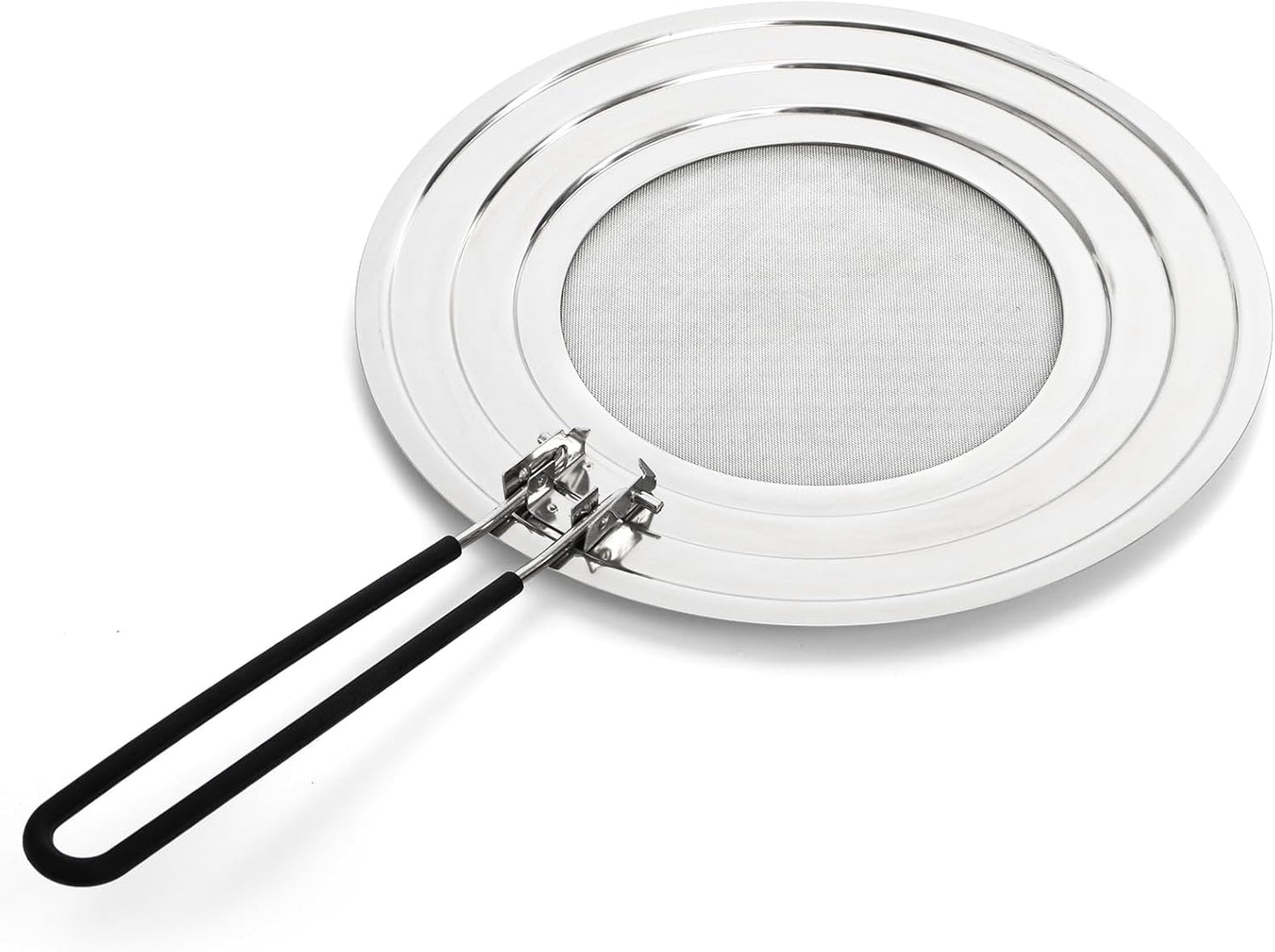 Frcctre 2 Pack Stainless Steel Splatter Screen for Frying Pan, 12 Inch Grease Splatter Guard with Foldable Silicone Handle, Food Strainer Cooling Mat Cover Oil Splash from Bacon, Oil, or Deep Fryer