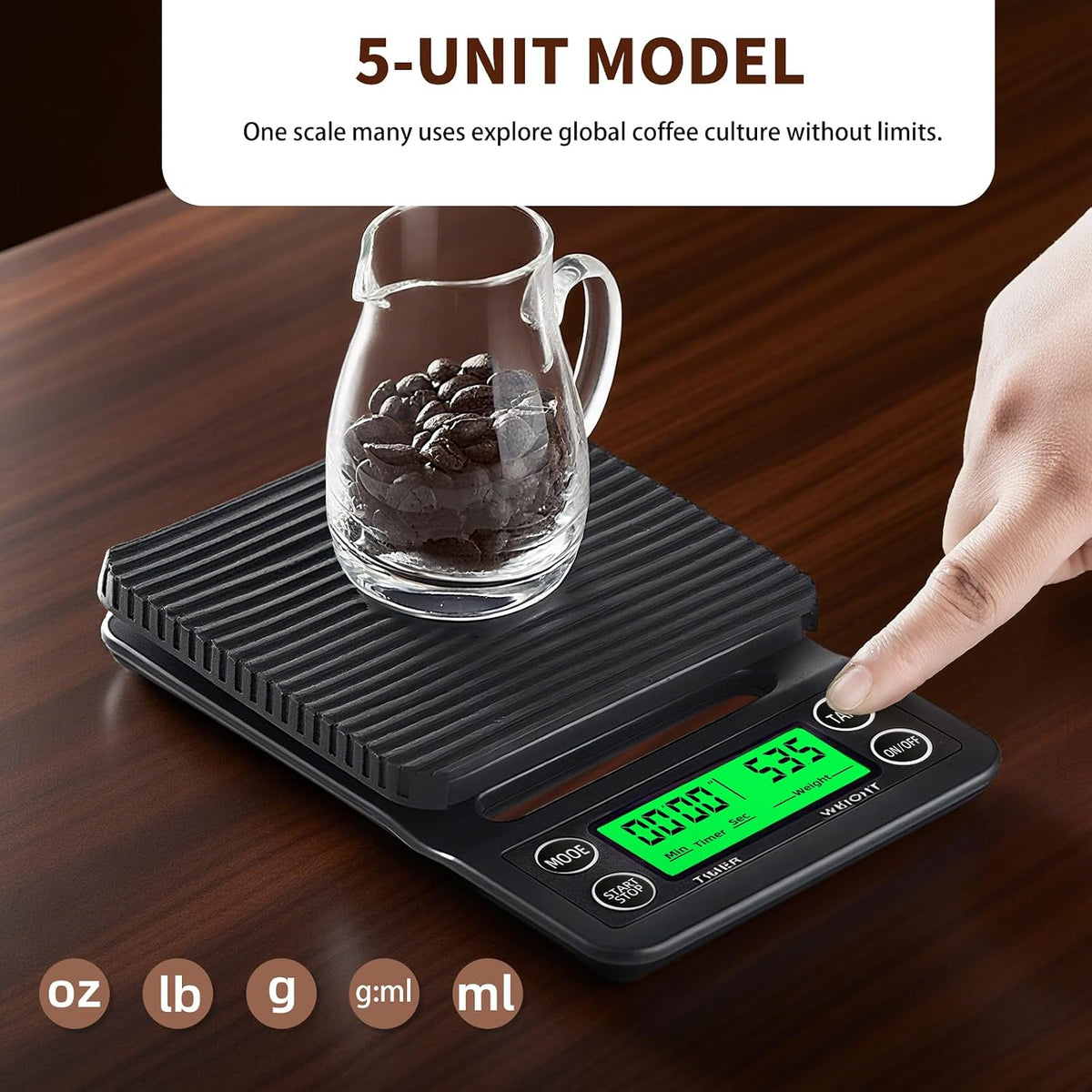 Coffee Scale with Timer - 0.1g Accurate, 3kg Drip Espresso Scale for Pour Over Coffee, Portable Digital Kitchen Food Scale with, LCD Displa, Non-Slip Mat (Including Batteries) - Black