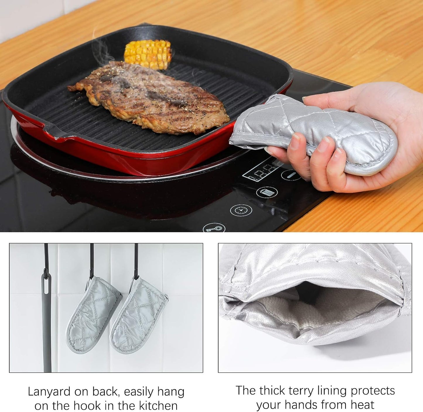 Cast Iron Skillet Handle Covers,Pot Handle Covers Heat Resistant,Pot Holders for Kitchen Heat Resistant,Machine Washable Handle Mitts 2 PCS(Striped)
