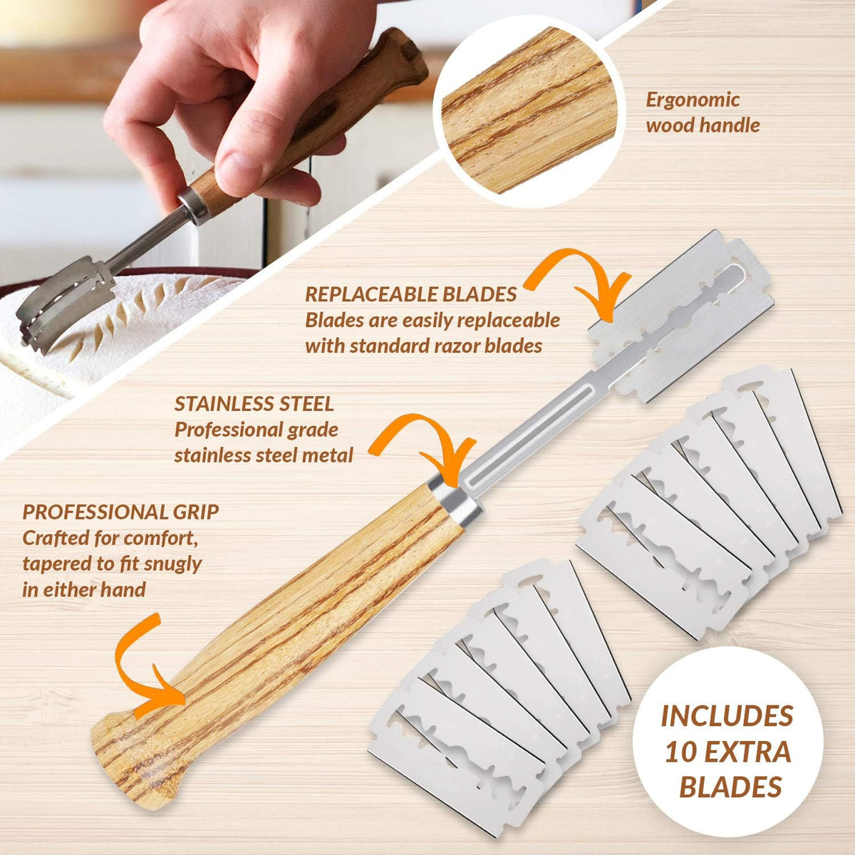 Bread Bosses Bread Bakers Lame Slashing Tool -Dough Making Slasher Tools Baking Sourdough Bread Starter Jar Scoring Knife Razor Cutter Slashing Tool Accessories for Cutting Supplies -Great As A Gift