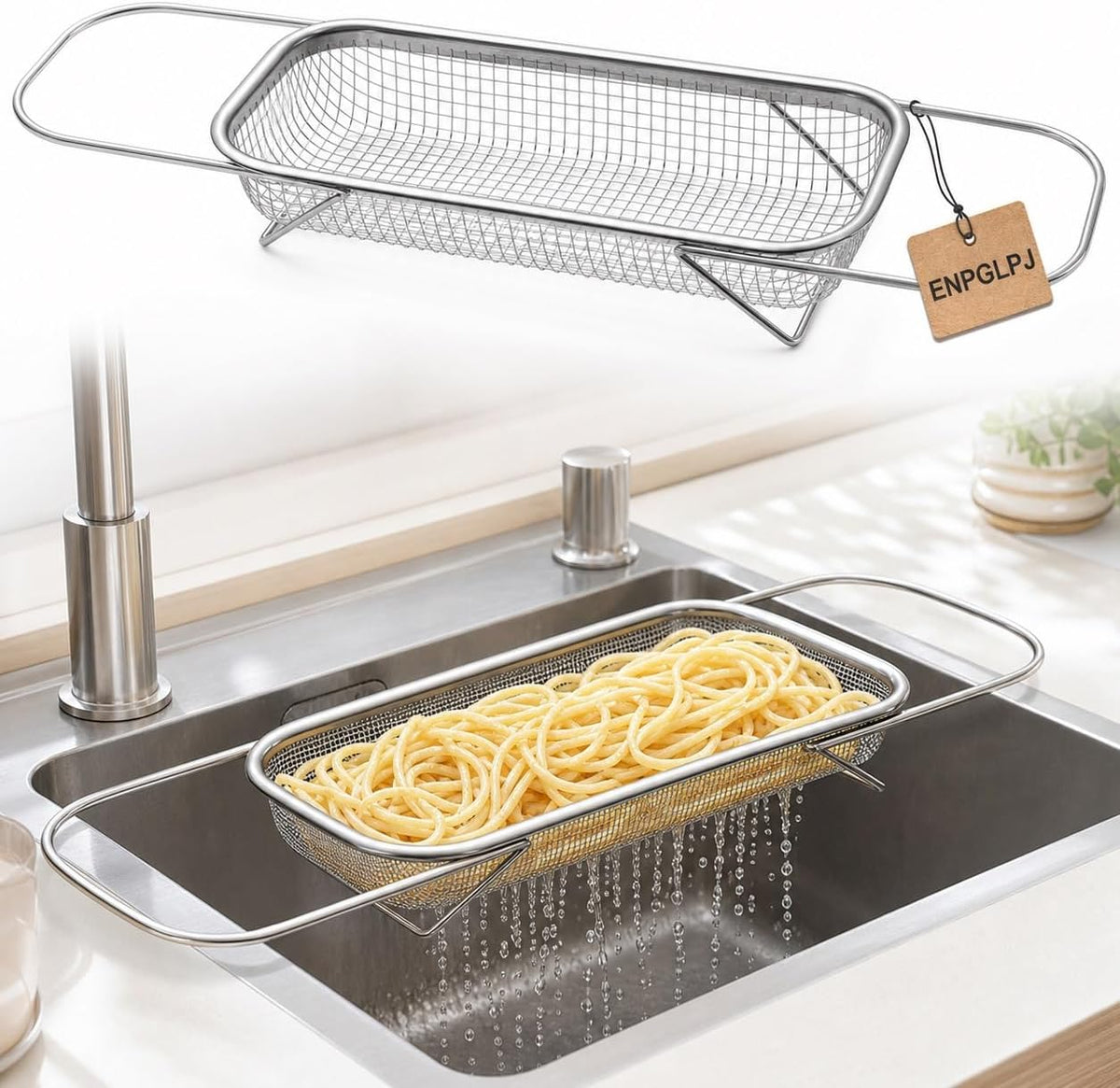 Stainless Steel Expandable Over-The-Sink Colander Basket Mesh Strainer