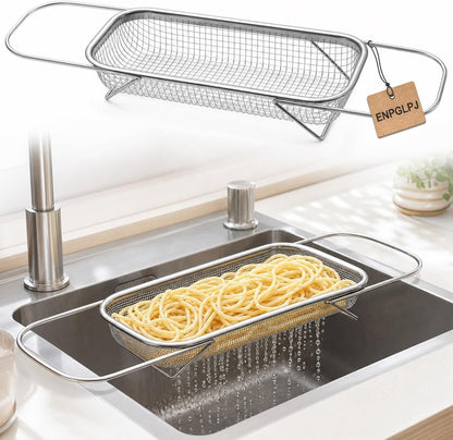 Stainless Steel Expandable Over-The-Sink Colander Basket Mesh Strainer