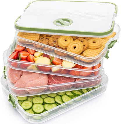 WUWEOT Plastic Cookie Storage Box with 4 Layers, Transport Snack Container Cookie Carrier, Stackable Dumpling Box Refrigerator Container with Lid and Handle for Desserts Cupcakes Snacks Dumplings