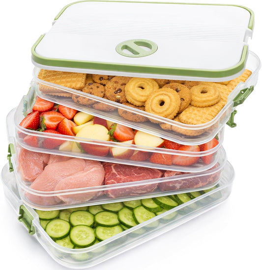 WUWEOT Plastic Cookie Storage Box with 4 Layers, Transport Snack Container Cookie Carrier, Stackable Dumpling Box Refrigerator Container with Lid and Handle for Desserts Cupcakes Snacks Dumplings
