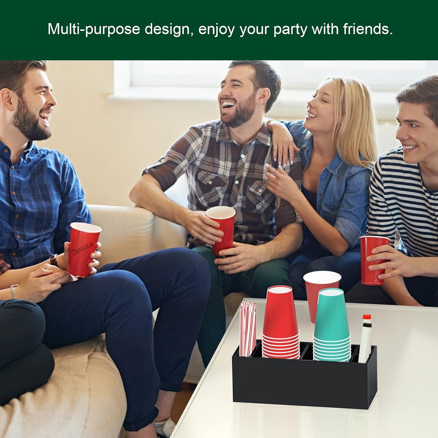 Double Cup Holder with Marker Slot, Party Cup Dispenser Acrylic Cup Organizer Mark Your Cup and Drink Up Caddy Modern Bar Counter Decor, Clear