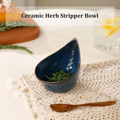 Herb Stripper Bowl, Ceramic Herb Peeling Bowl, Herbs Leaf Stripping Tool
