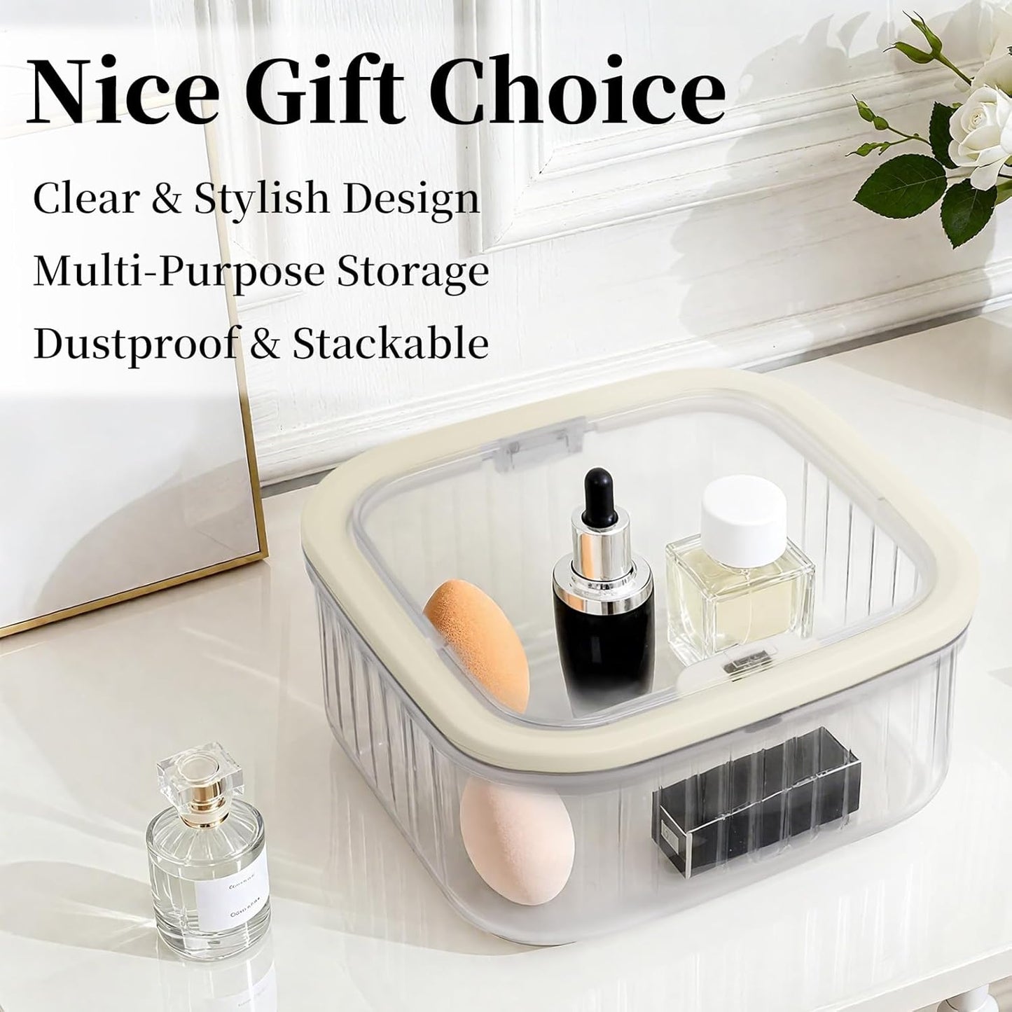 THMINS Hair Accessories Organizer for Girls,Small Plastic Storage Box with Lid for Kids Hair Clips,Ties,Bows&Jewelry,Stackable Dust-Proof Flip Top Container,Desktop Organizer(Clear)
