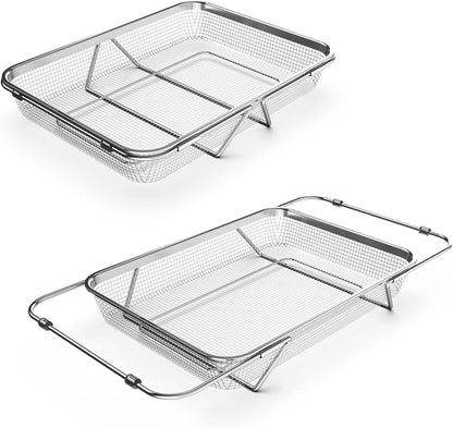 WAGENSTEIGER Extendable Dish Rack with Feet, Vegetable Colander Basket, Stainless Steel Dish or Silverware Drying Rack, Ultimate Kitchen Organizer Over the Sink (11.81 x 8.27 x 2.76 Inches)