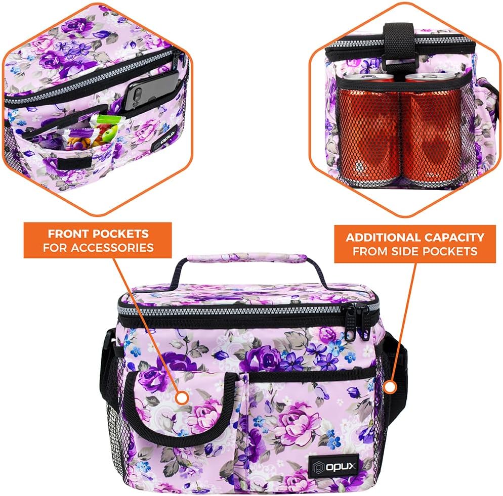 opux Insulated Lunch Bag for Men Women, Leakproof Black Lunch Box for Work, Portable Soft Lunch Cooler Bag with Shoulder Strap, Adult Lunchbox Lunch Pail for Kid Boy Girl School, 14 Can/8L
