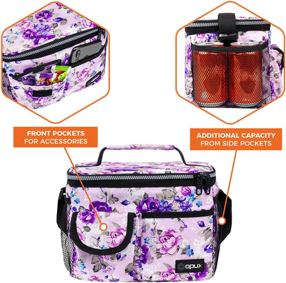 opux Insulated Lunch Bag for Men Women, Leakproof Black Lunch Box for Work, Portable Soft Lunch Cooler Bag with Shoulder Strap, Adult Lunchbox Lunch Pail for Kid Boy Girl School, 14 Can/8L
