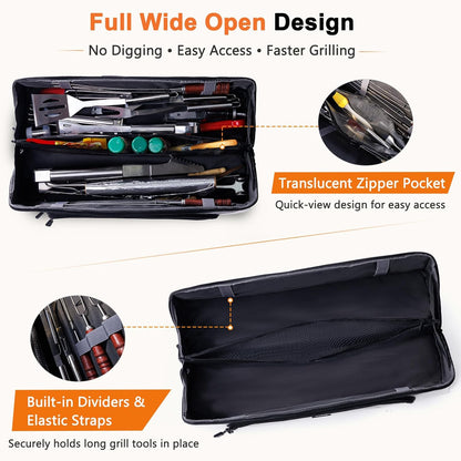 22" Grill Tool Bag, Heavy Duty BBQ Accessories Organizer with Wide-Open Design, Large Griddle Utensil Storage Bag for Blackstone, Camping, Tailgating, BBQ Gifts for Men（Bag Only）