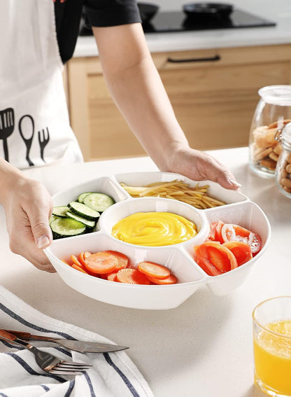 Ceramic Chip and Dip Serving Tray,Porcelain Divided Serving Platter, Perfect for Chips and Dip, Veggies, Candy and Snacks (12Inch)
