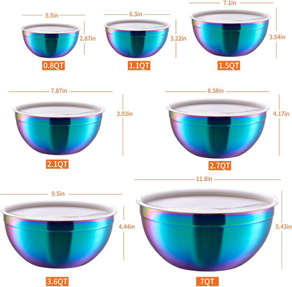 Pink Mixing Bowls with Airtight Lids, Stainless Steel Nesting Mixing Bowls Set of 7, Ideal for Baking, Prepping and Serving Food, Size 7, 3.6, 2.7, 2.1, 1.5, 1.1,0.8 QT, Stackable Design