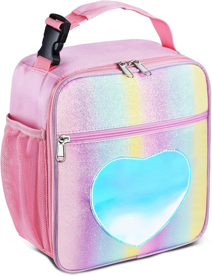 Insulated Lunch Bag, Leakproof Portable Lunch Box for Women Men Boys Girls, Large Capacity Cooler Bag with Handle and Bottle Pocket for Office School Camping Hiking Outdoor Beach Picnic (Black)