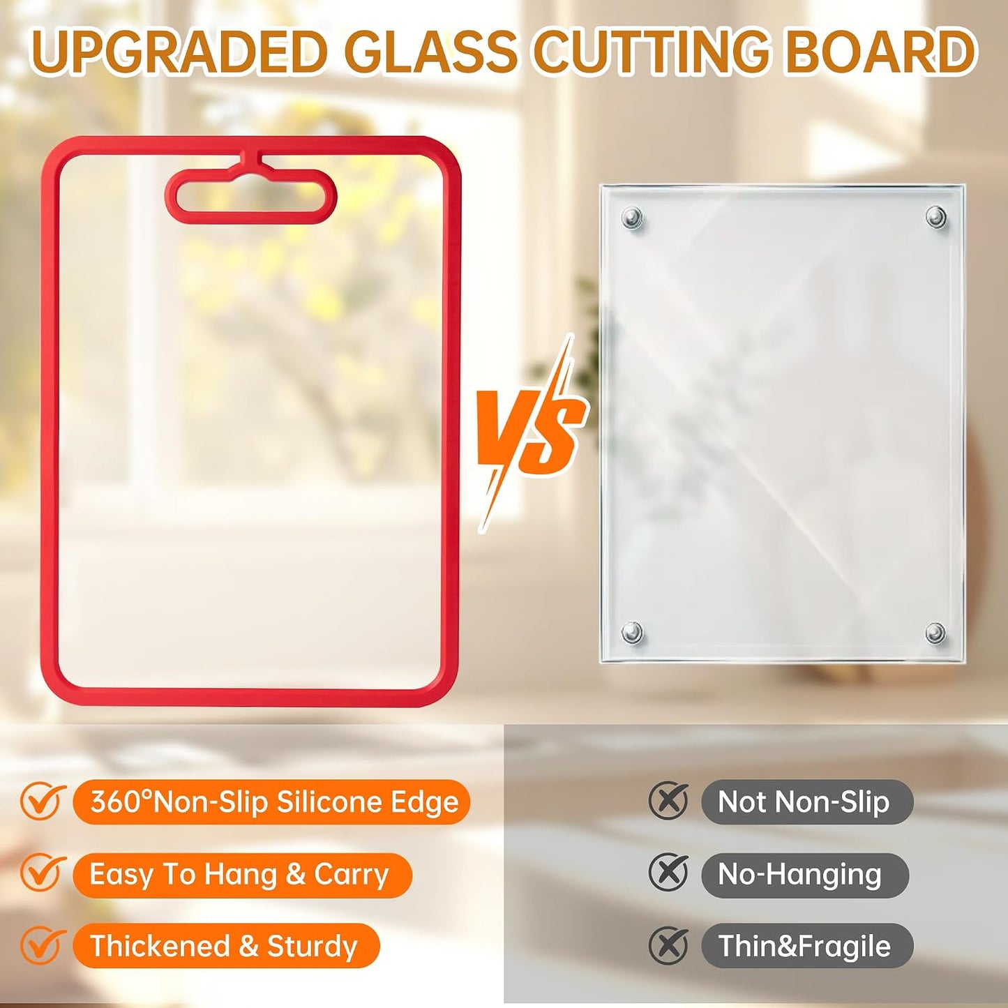 2Pcs White Glass Cutting Board for Kitchen, Tempered Glass Chopping Board with Non-Slip Edges, Dishwasher Safe Clear Cutting Board Set, Heat & Shatter Resistant,15"×11" & 13"×9"