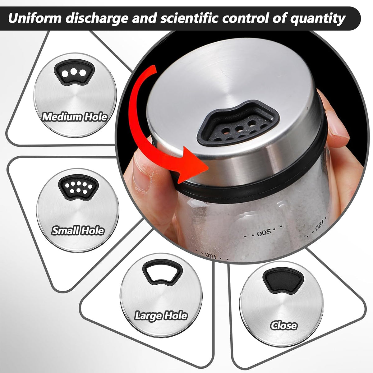 4Pcs Large Salt Pepper Shakers with Adjustable Outlet Holes Moisture-Resistant Seasoning Shakers Glass Shaker Bottles Clear Spice Seasoning Cans for Kitchen Restaurant BBQ Camping (300ML)