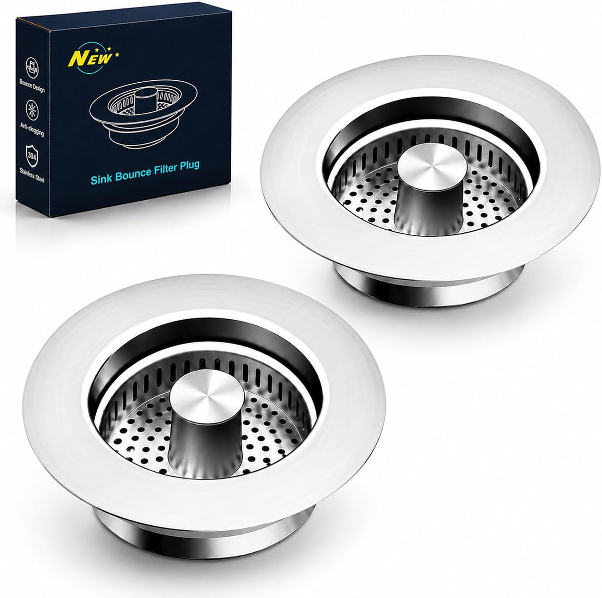 Kitchen Sink Drain Strainer & Stopper with Basket, Stainless Steel Drain Plug Cover Catcher for Food Waste - Sink Accessories for Home or Kitchen Sink Shroom Fit US Standard 3-1/2'' Drain Hole