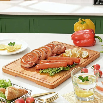 Zarler Bamboo Cutting Boards for Kitchen, 3 Piece Durable Wood Cutting Board with Juice Grooves and Handles, Wooden Chopping Board Set for Meal Prep, XL Size, Ideal Kitchen Gift