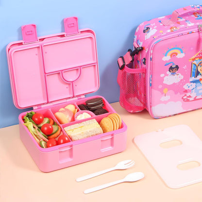 rockpapa Chill Bento Box for Kids- Large 5.5 Cups Lunch Box with Ice Pack - 5 Compartments, BPA-Free, Leak Proof, with Utensils & Portable Handle, Microwave/Dishwasher Safe (Purple Butterfly)