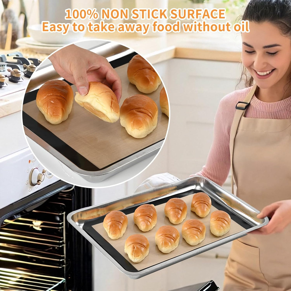 Luckyiren 2 Pack Silicone Baking Mat Set, Nonstick Half Sheet, Orange/Beige