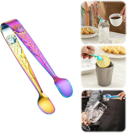 4.33 Inch Stainless Steel Ice Tongs for Ice Bucket，Metal Sugar Cube Mini Tongs，Set of 3 (Black-A)