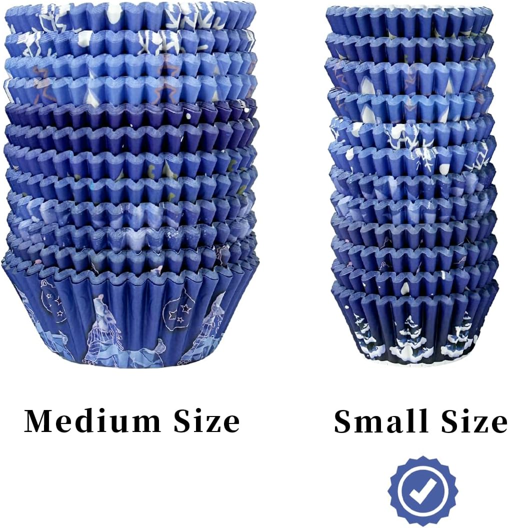 qiqee 300PCS Mini Gradient Cupcake Liners Cupcake Cups 6 Designs Blue Gradient Cupcake Papers Baking Cups Cupcake Wrappers (Small Size)