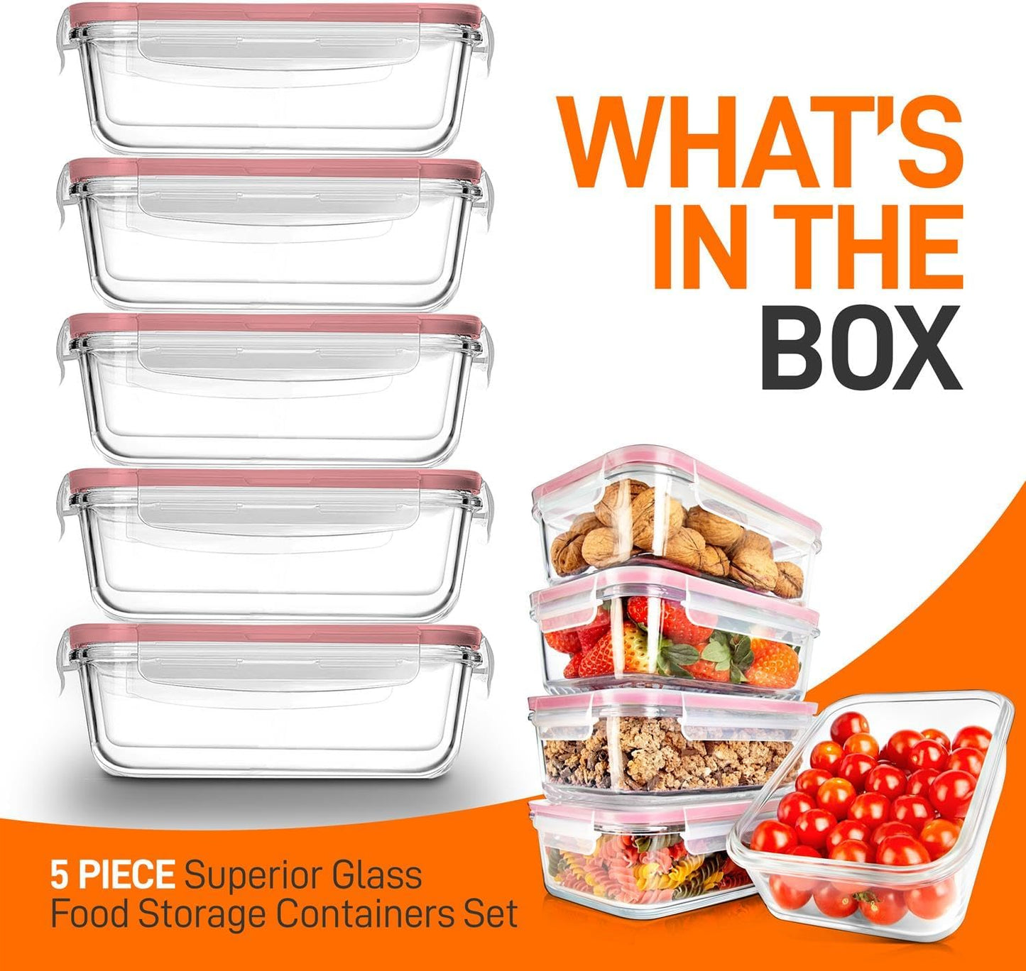 NutriChef 10 Piece Glass Food Storage Containers with Lids – 30 oz Meal Prep Containers Reusable – Airtight Glass Lunch Containers for Food Storage – Freezer to Oven Safe - Gray