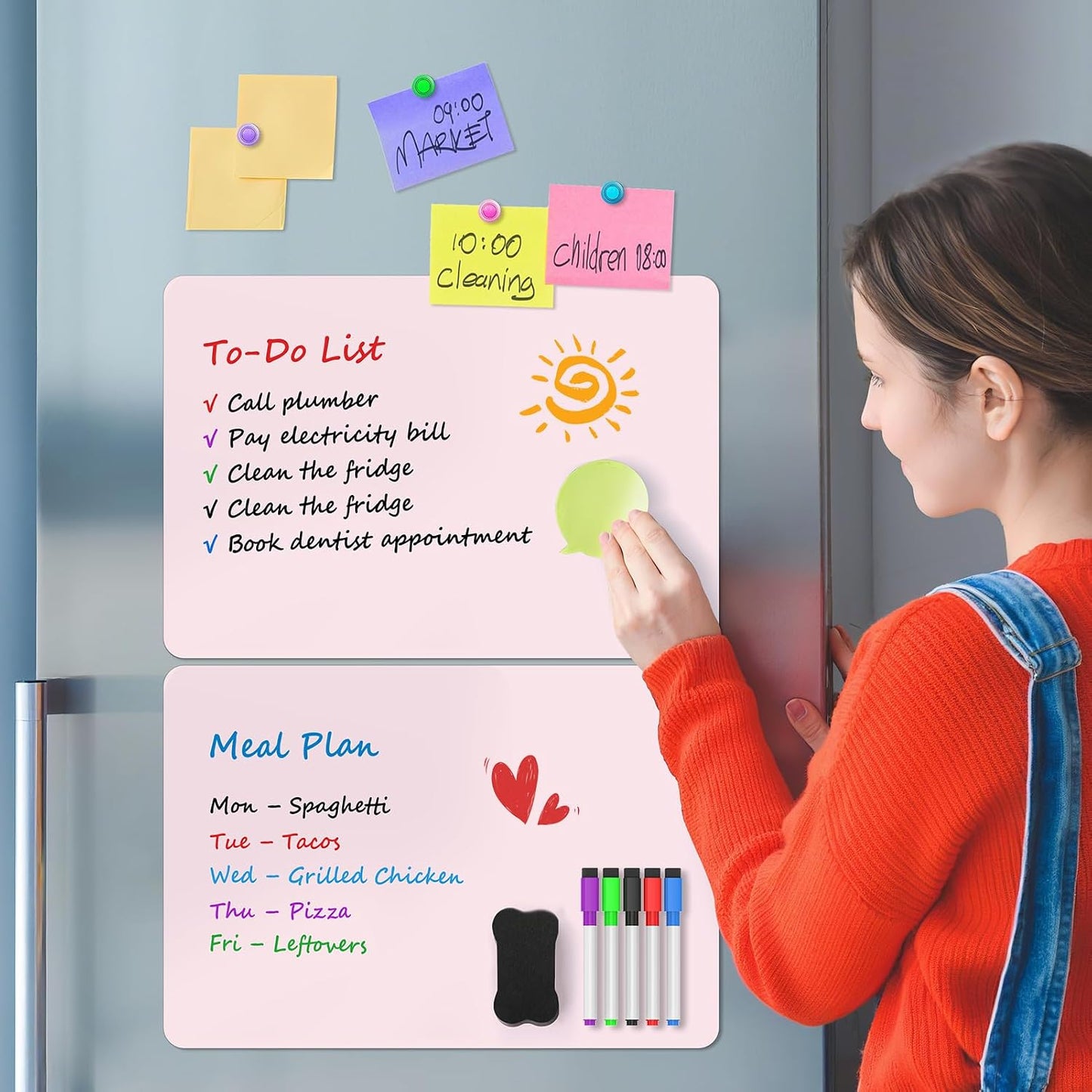 MaxGear 5 Pack Magnetic Whiteboard Sheets for Fridge, 12"x 8" Small Refrigerator Dry Erase Board for Kitchen Organizer and Planner, Smooth and Reusable, Includes 5 Markers, 5 Magnets and 1 Eraser