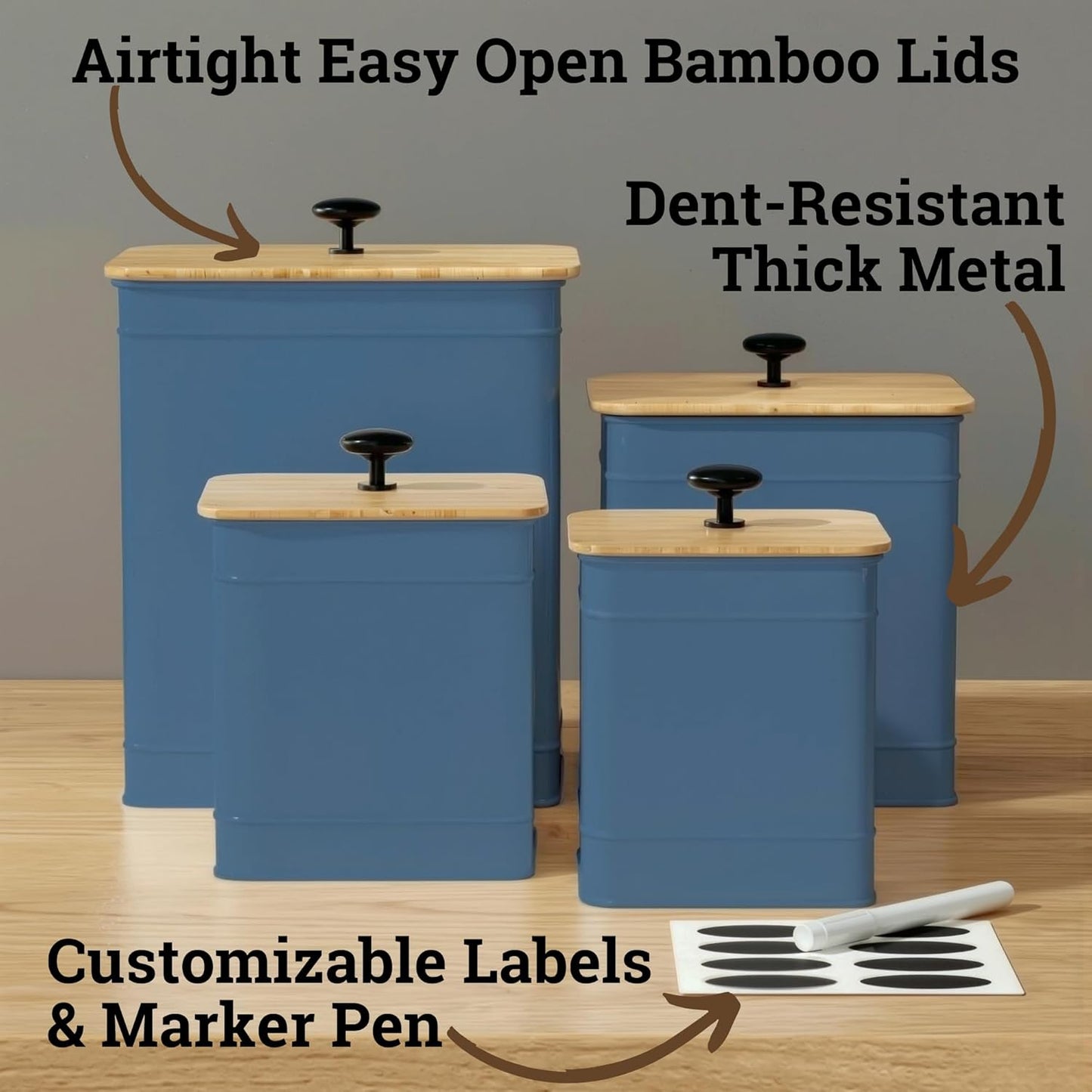 Kitchen Canisters for Countertop Set of 4 with Customizable Chalkboard Labels & Marker Pen - Big Iron Kitchen Canisters with Airtight Lids - Sage Green Canister Set - Flour and Sugar Containers