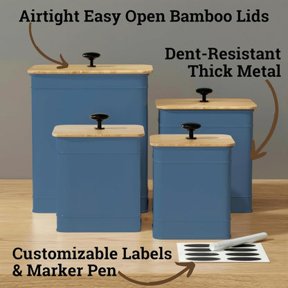 Kitchen Canisters for Countertop Set of 4 with Customizable Chalkboard Labels & Marker Pen - Big Iron Kitchen Canisters with Airtight Lids - Sage Green Canister Set - Flour and Sugar Containers