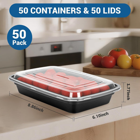 50-Pack 32 oz Reusable Meal Prep Containers 1 Compartment Food Storage Containers with Lids, Bento Box, Stackable, Microwave/Dishwasher/Freezer Safe, BPA Free