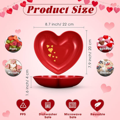Reallnaive 6 Pcs 8.7 Inch Valentines Day Heart Shaped Plates Dessert Bowls Appetizer Plates Salad Bowls for Gift Valentine's Day Anniversary Party Supplies