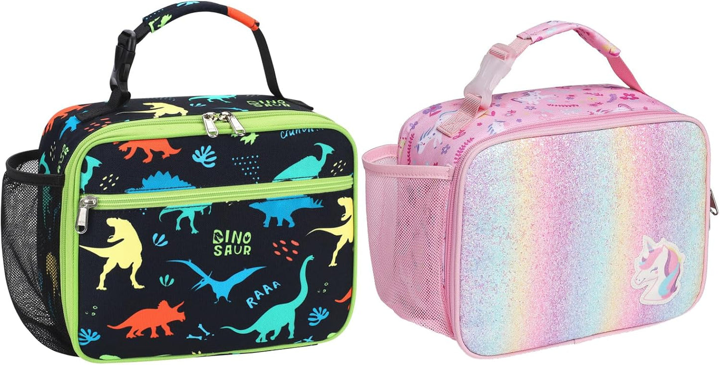 Bagseri Kids Lunch Bag Boys - Thermal Insulated Lunch Box Tote with Water Bottle Holder, Reusable Leak-Proof Kids Lunch Box for Daycare & School, Black Dinosaur (Containers Not Included)