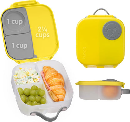 b.box Mini Lunch Box 2-Pack, Leak Proof Bento Box for Kids, 3 Compartment Snack Containers Ages 3+, Lunchbox for Daycare + School, Dishwasher Safe, BPA-Free, PFAS-Free, 4.25 Cup - Blue + Green