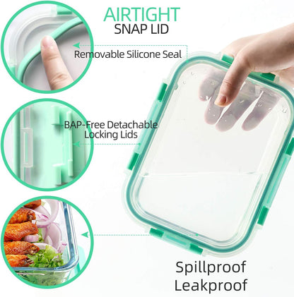 C CREST [10 Pack] Glass Meal Prep Containers, Food Storage Containers with Lids Airtight, Glass Lunch Boxes, Microwave, Oven, Freezer and Dishwasher Safe