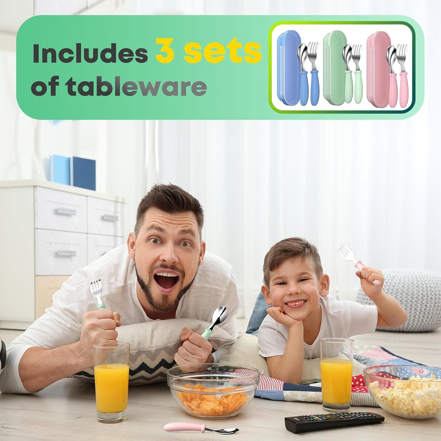 Toddler Utensils, Toddler Forks and Spoons, Baby Utensils Set with Storage Box for Self Feeding Safe, Dishwasher Safe (2 Set with Case)