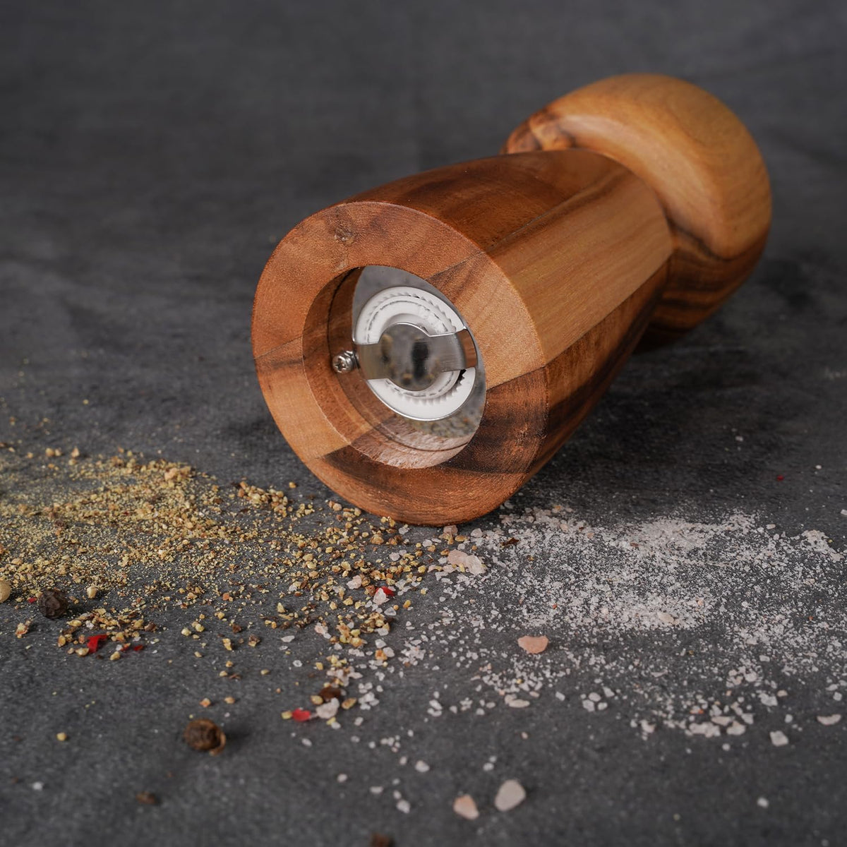 Pepper Grinder, Pepper Mill with Adjustable Stainless Steel, Acacia Wood, 14 cm/5 inch Height, Bottom Dia: 6 cm/2.36 inch (Tray is NOT Included)