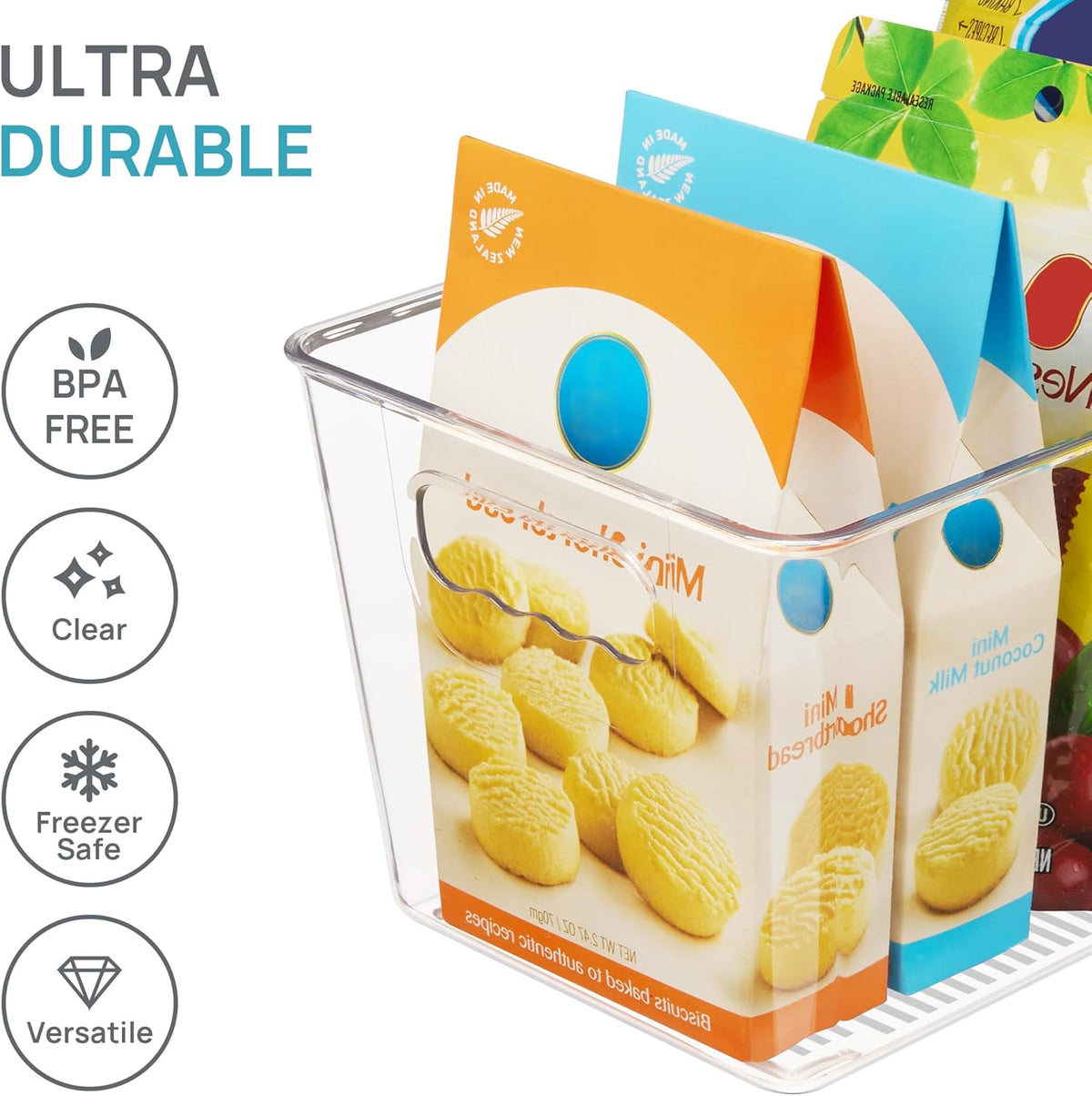 Vtopmart Clear Plastic Storage Bins, 6 PCS Pantry Organizer Bins with Handle for Refrigerator, Fridge, Cabinet, Kitchen, Countertops, Cupboard, Freezer Organization and Storage, Large